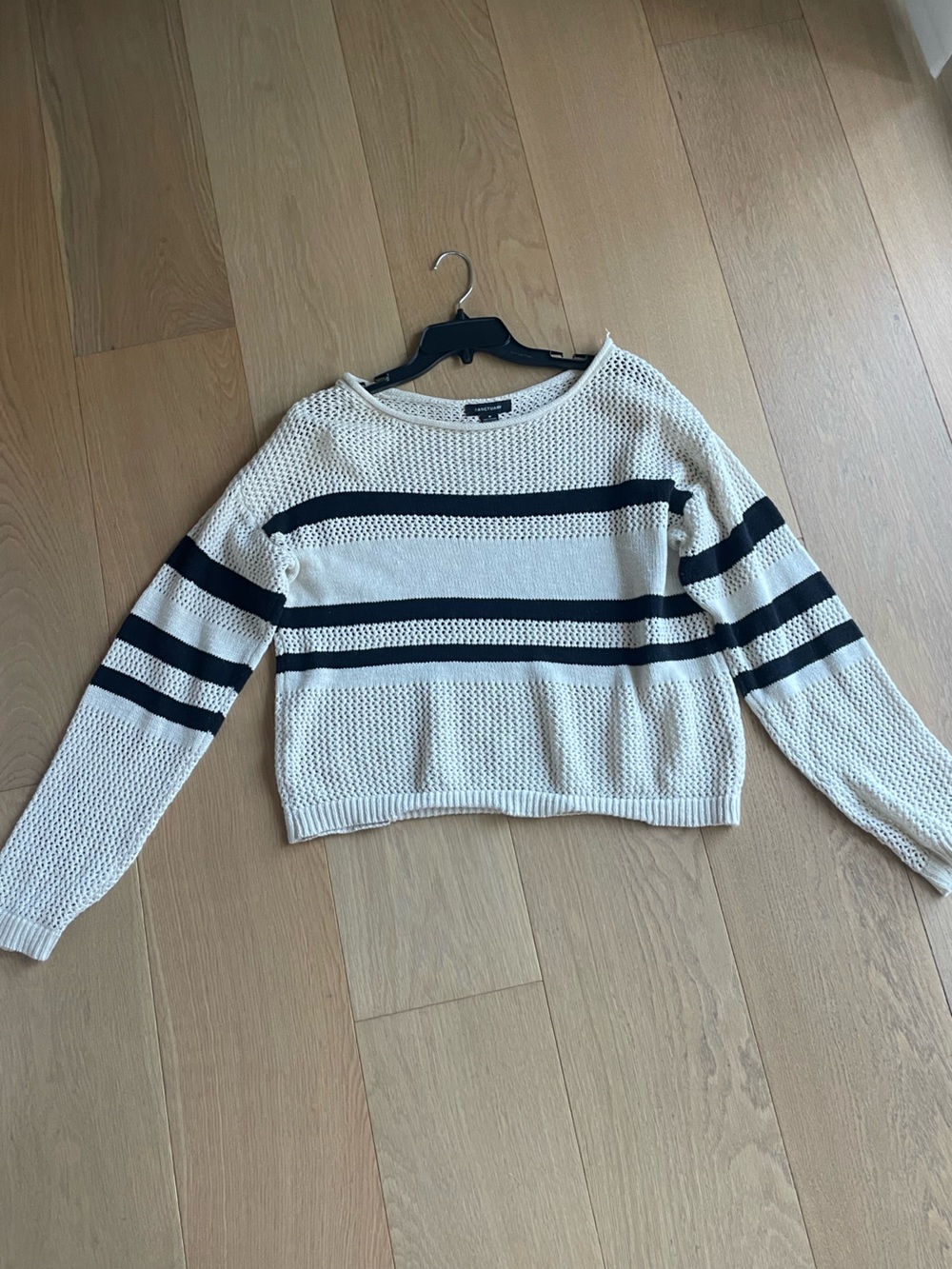 Bloomingdale's Cream Sweater with Black Stripes - Women Sanctuary